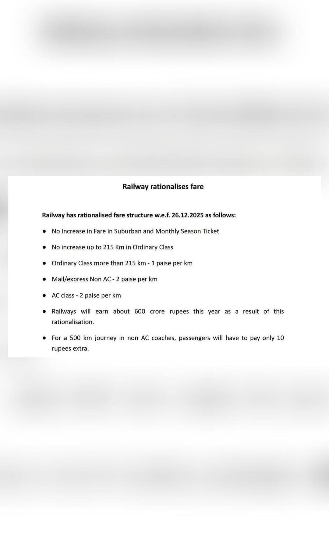 Railway ticket prices increased