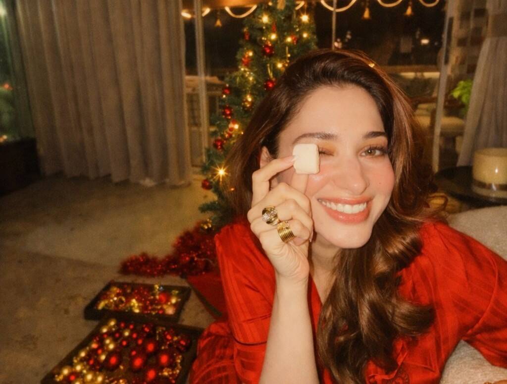 Tamannaah Bhatia enjoys intimate Christmas in satin pyjamas