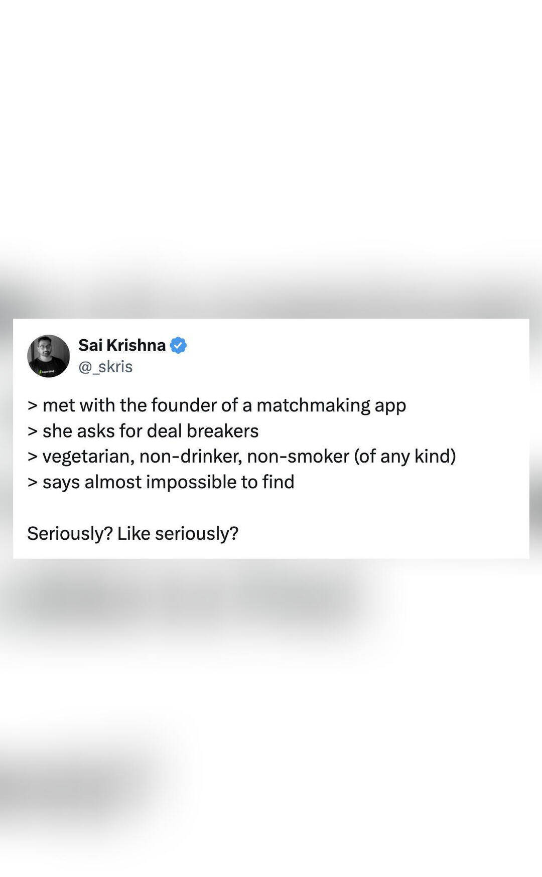 Matchmaking app founder said impossible to find non-smoker, non-drinker women: Indian CEO