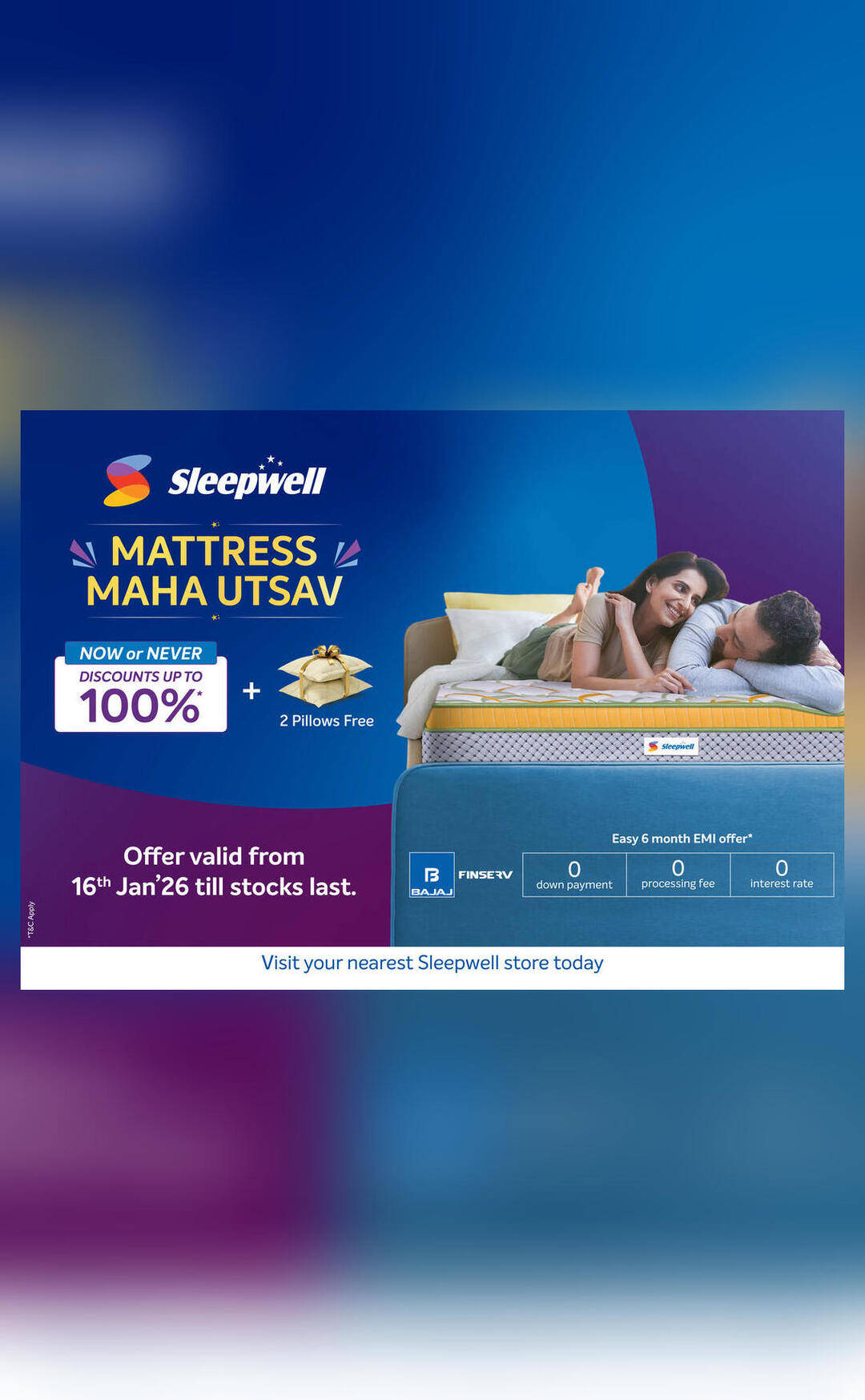 Get up to 100% off, easy EMIs & freebies: Sleepwell Mattress Maha Utsav
