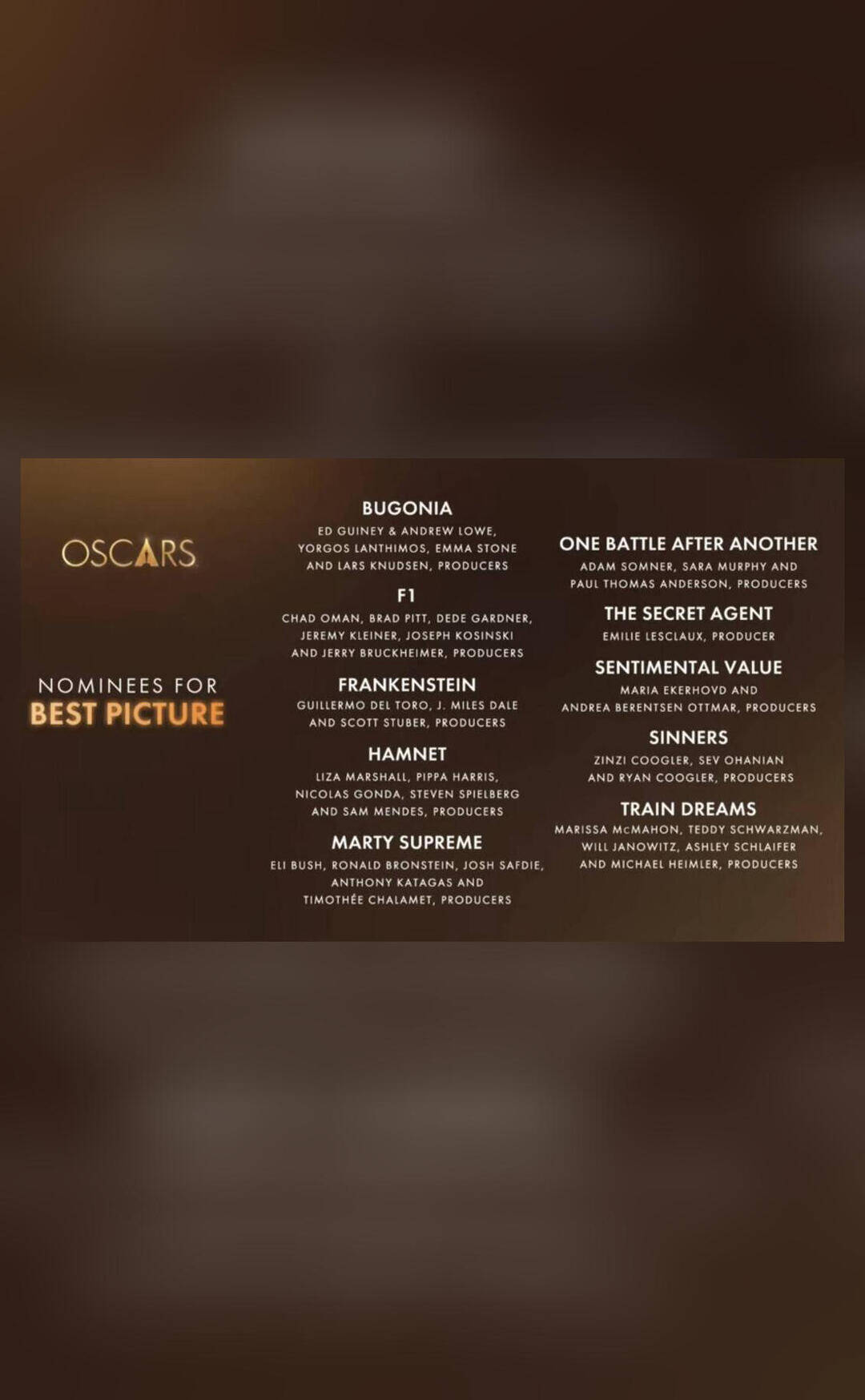 Which 10 films have been nominated for Best Picture at Oscars 2026?
