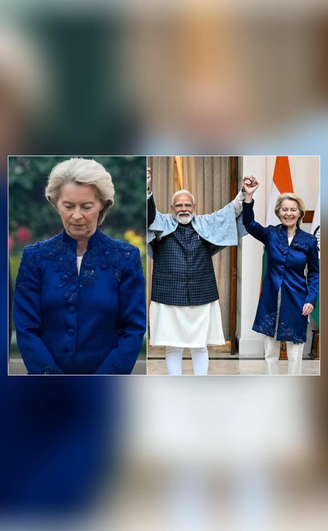 EU Commission chief Ursula wears Anamika Khanna kurta-jacket for EU-India FTA signing