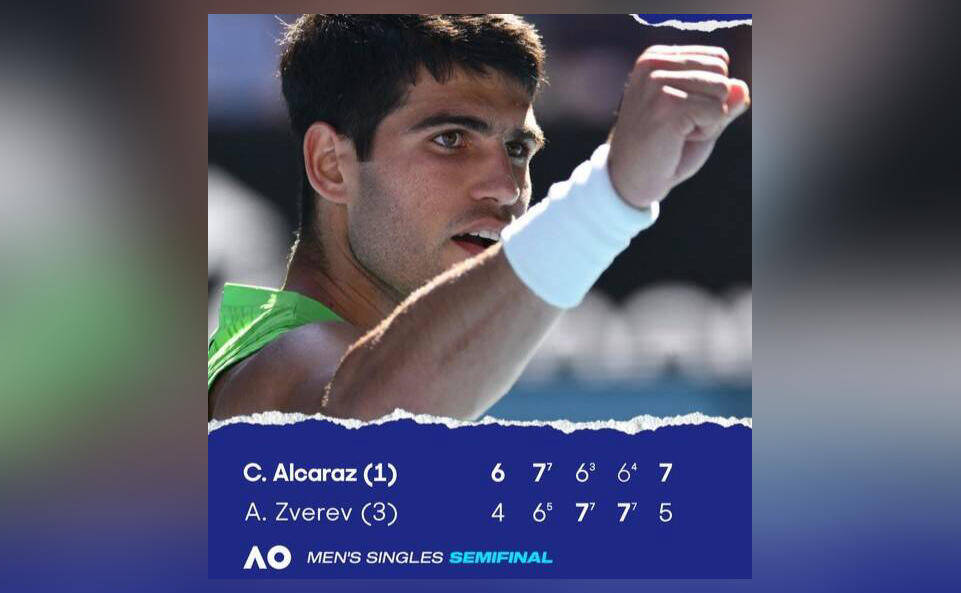 World no. 1 Alcaraz beats Zverev in 5 hours to reach Australian Open final for 1st time
