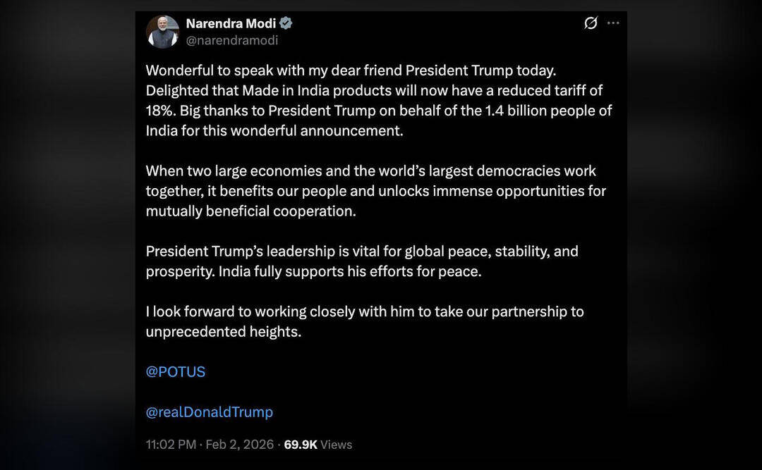 PM Modi releases 1st statement as Trump announces India-US trade deal