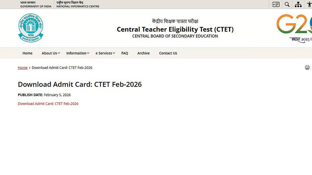 CBSE releases CTET 2026 admit card for February 7-8 exam