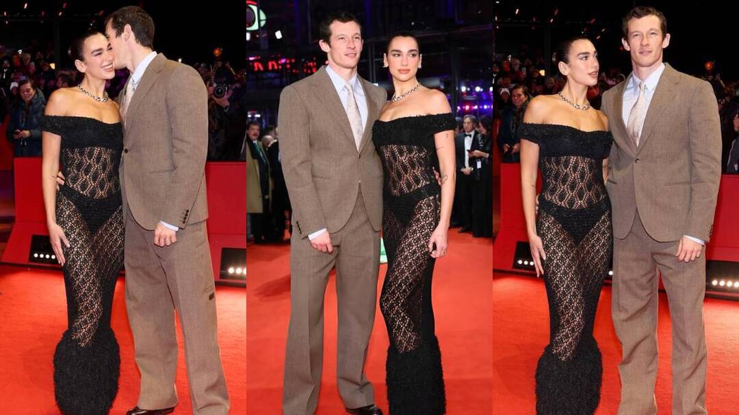 Dua Lipa stuns in bold dress with fiancée Callum Turner in Berlin