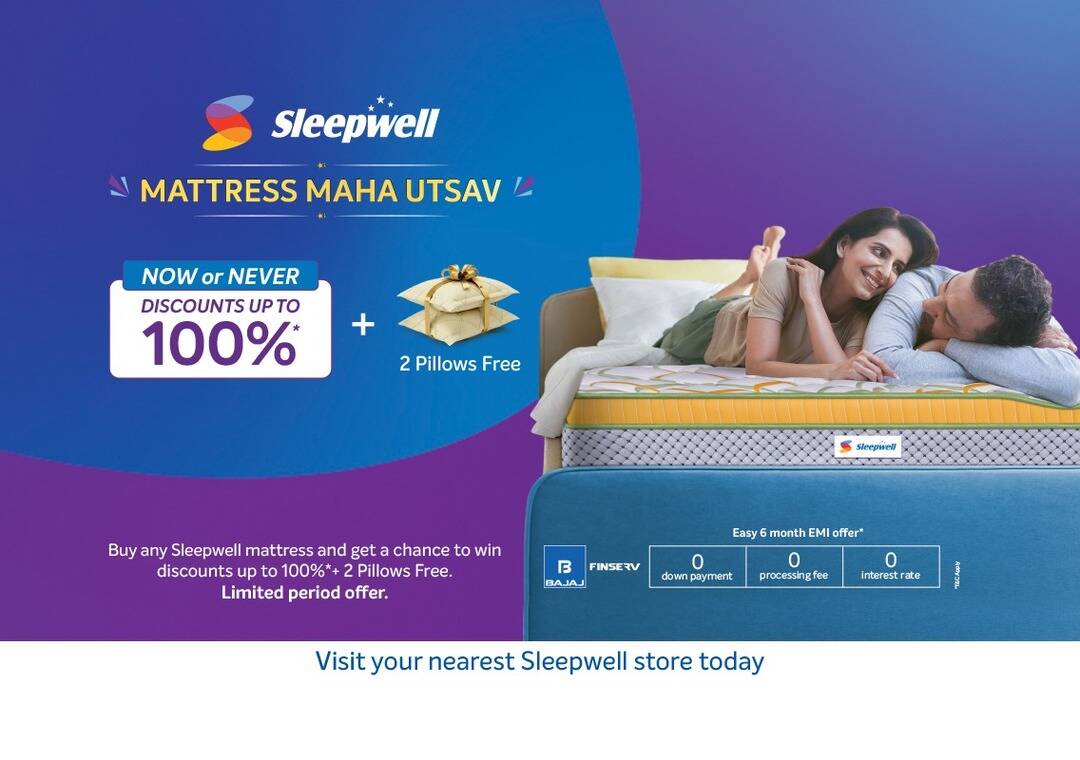 Get up to 100% off, easy EMIs & freebies: Sleepwell Mattress Maha Utsav