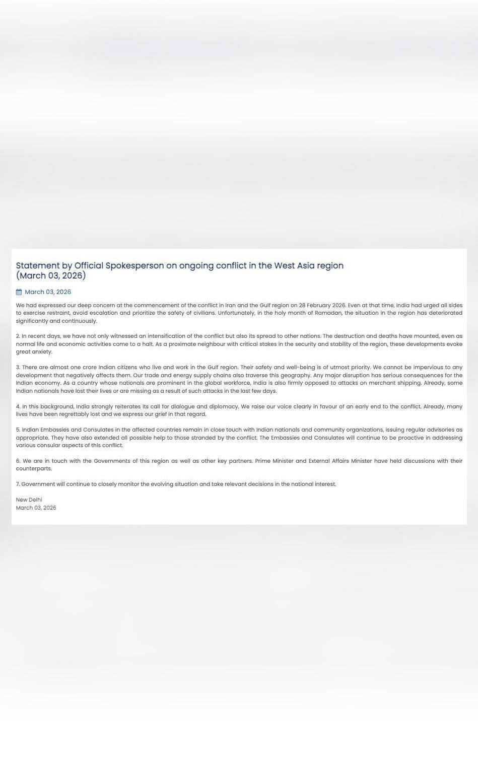 India releases statement as war in Middle East intensifies, says 'Evoking great anxiety'