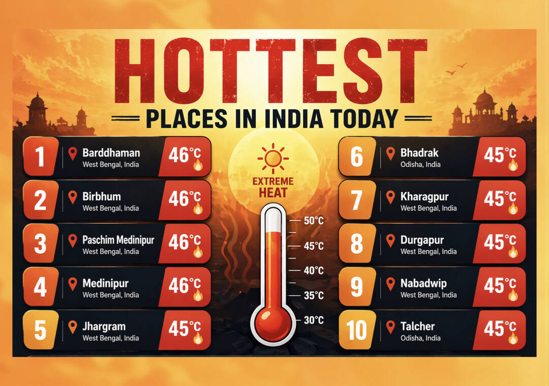 Which are the 10 hottest cities in India today?