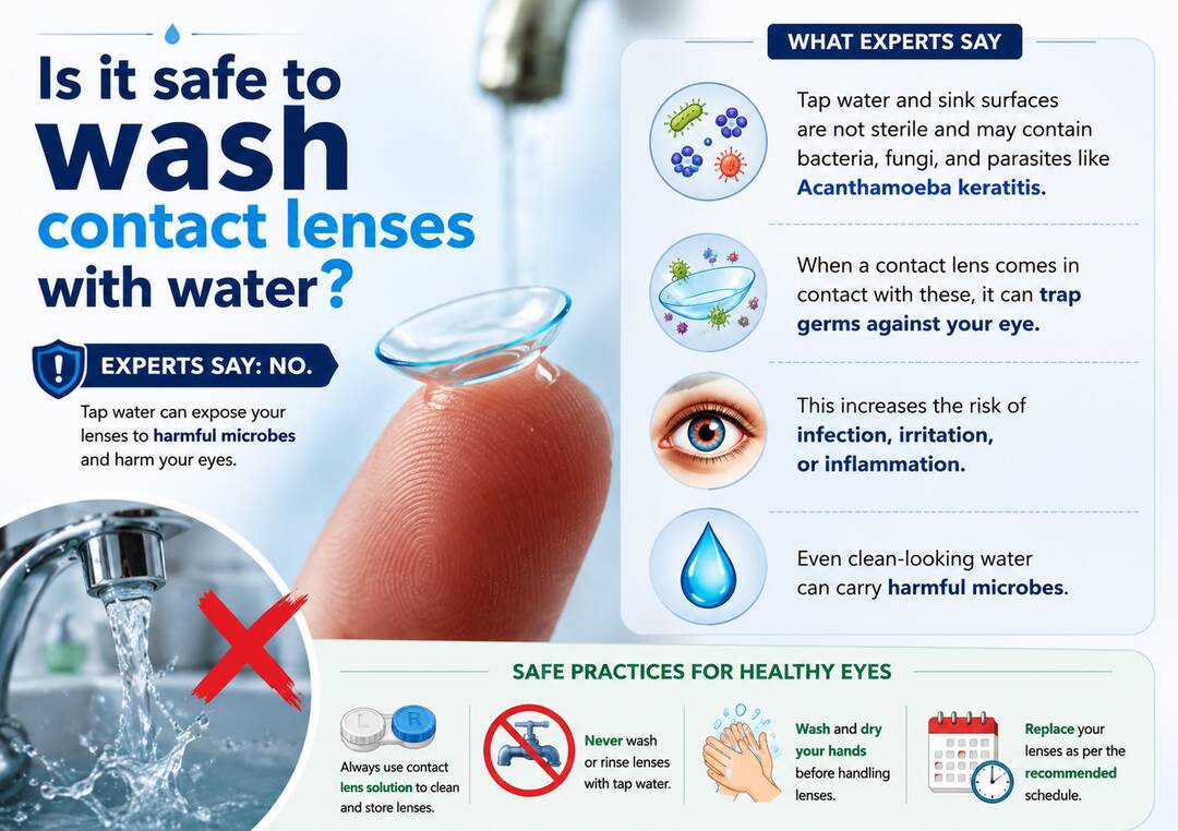 Why is it not safe to wash contact lenses with water?