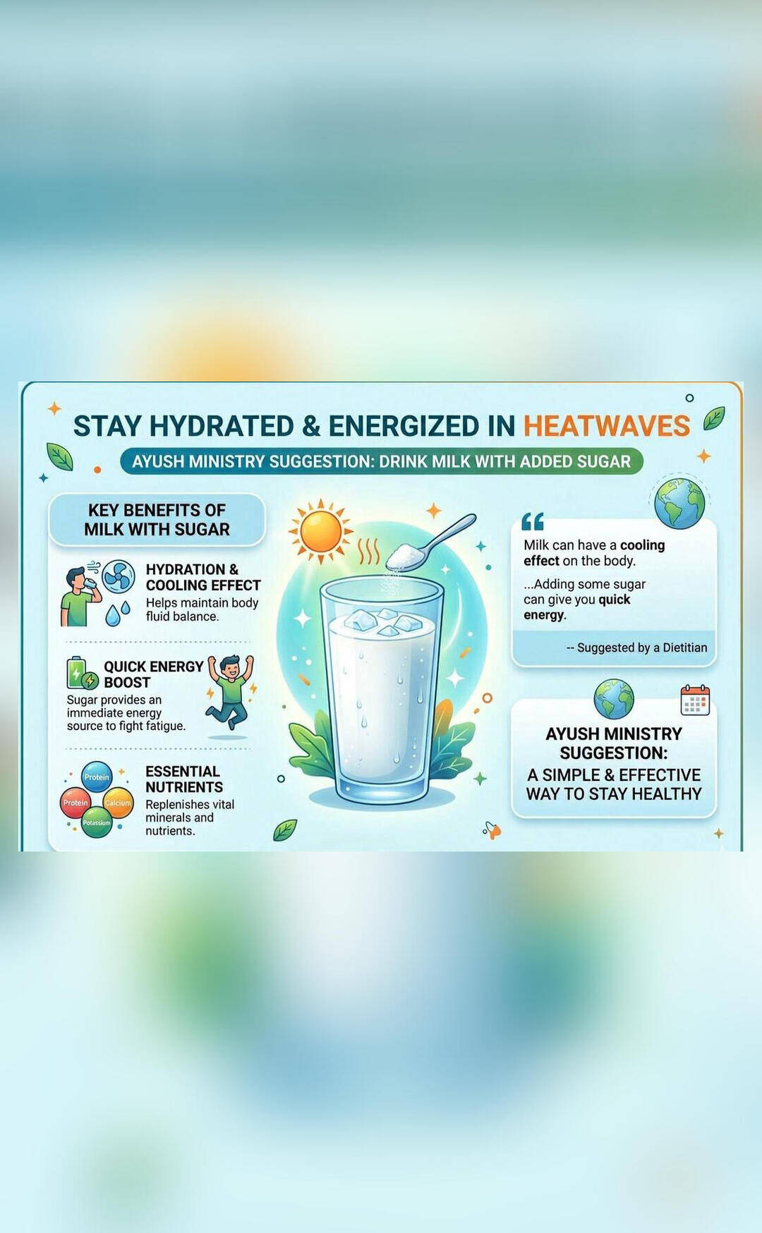 How does having milk with sugar help amid heatwaves?