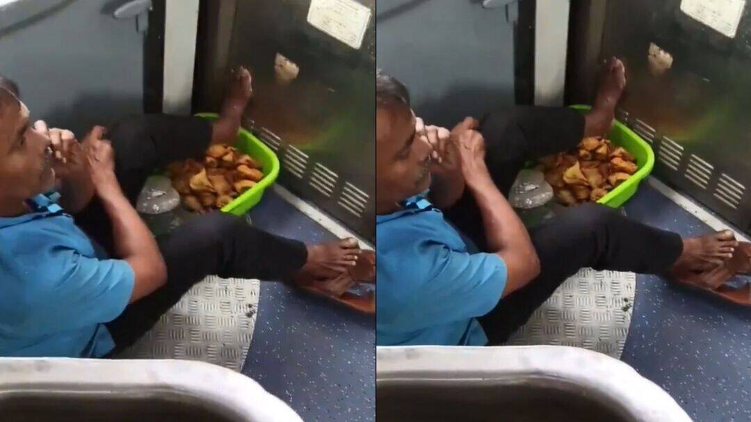 Viral train video shows vendor resting foot on samosa basket