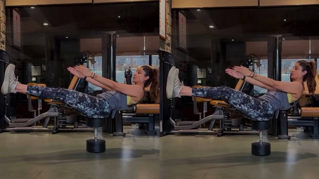 Shilpa balances her body on dumbbell in challenging core exercise
