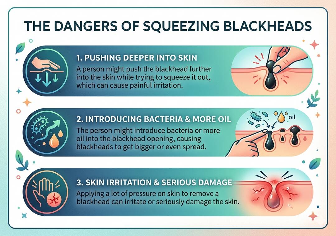 What could happen if a person squeezes out blackheads?