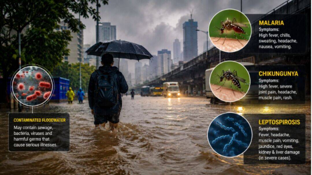 Flooded Mumbai streets raise risk of malaria and leptospirosis