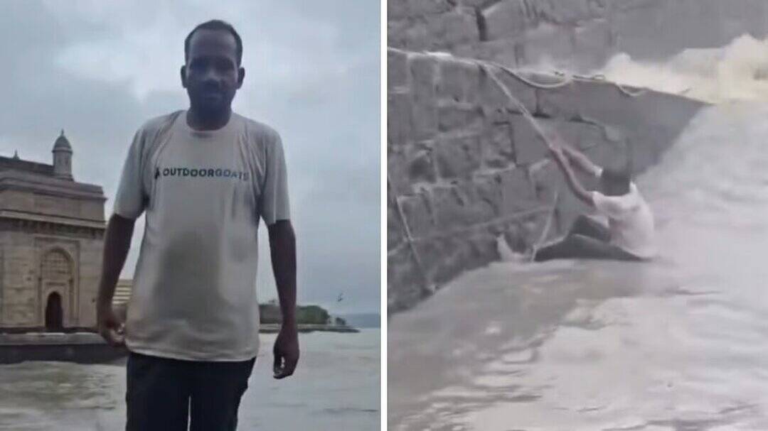Man attempts risky stunt into sea at Mumbai's Gateway of India