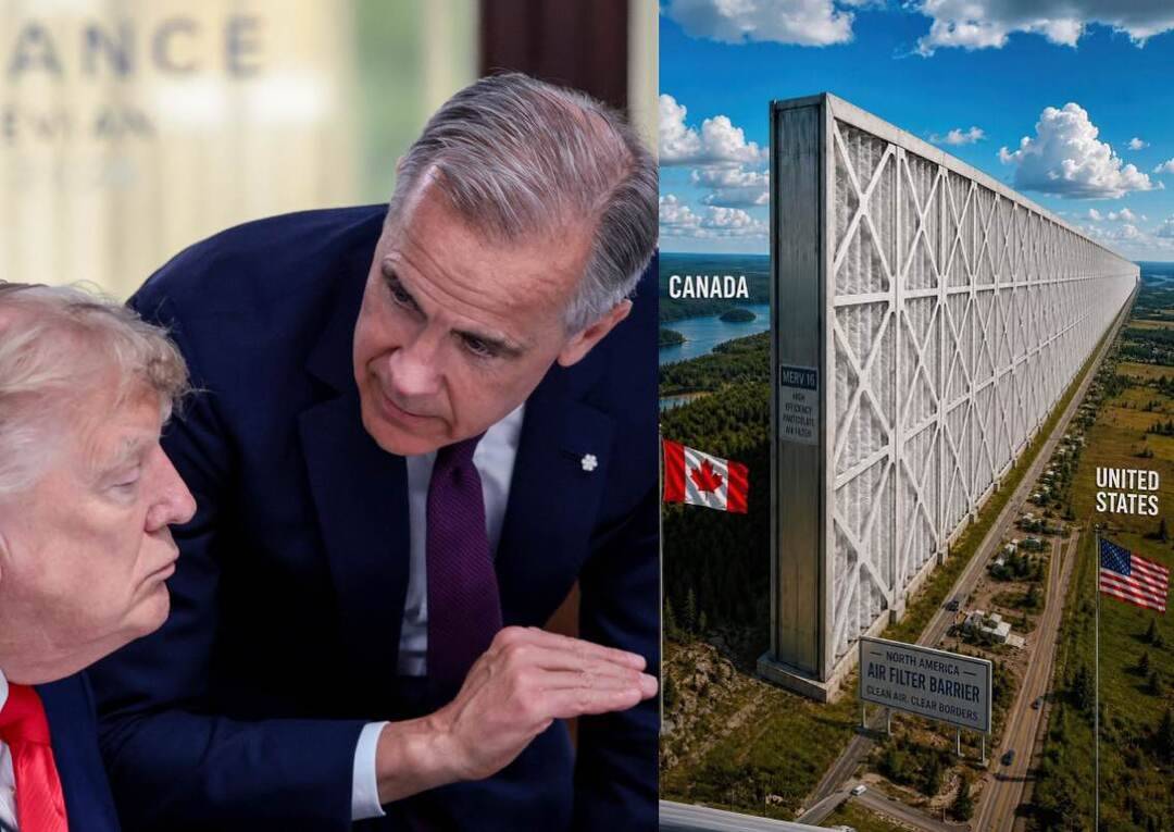 Trump posts AI pic of giant 'air filter wall' with Canada after threatening tariffs over smoke