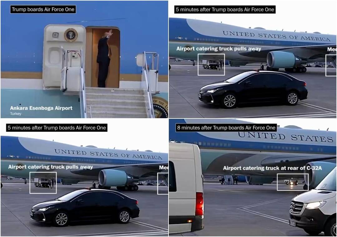 Video shows how catering truck helped Trump swap planes in Turkey over Iranian threat