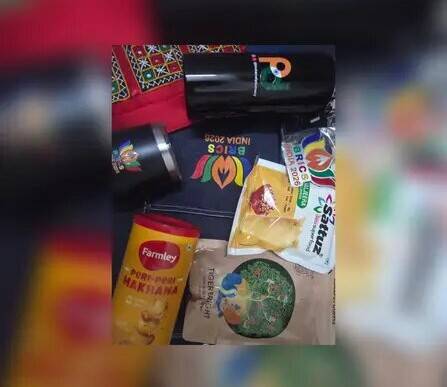 Pic shows goodies given to Indian and international journalists at BRICS Summit in Delhi