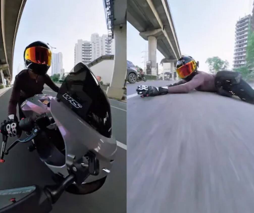 Woman on sports bike hit by car after asking driver to maintain distance, video surfaces