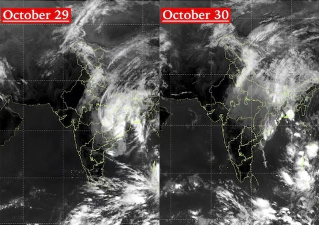 Two satellite images reveal Cyclone Arnab's journey across India