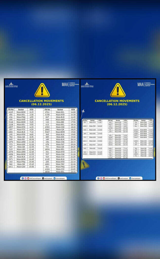 List shows IndiGo flights cancelled from Chennai today