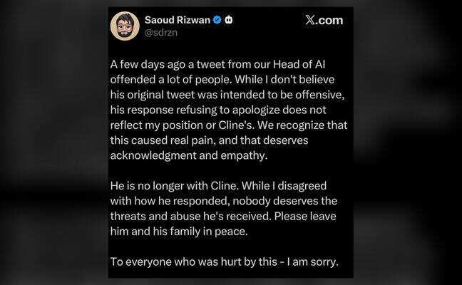 Cline CEO says he fired AI head over 'smell' remark on Indian-origin coders' pic, deletes post