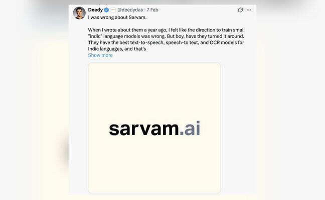 Silicon Valley critic takes U-turn on Indian startup Sarvam AI after calling it 'embarassing'