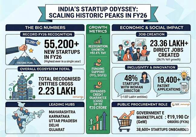 Centre recognises 55,200+ entities as startups in 2025-26 