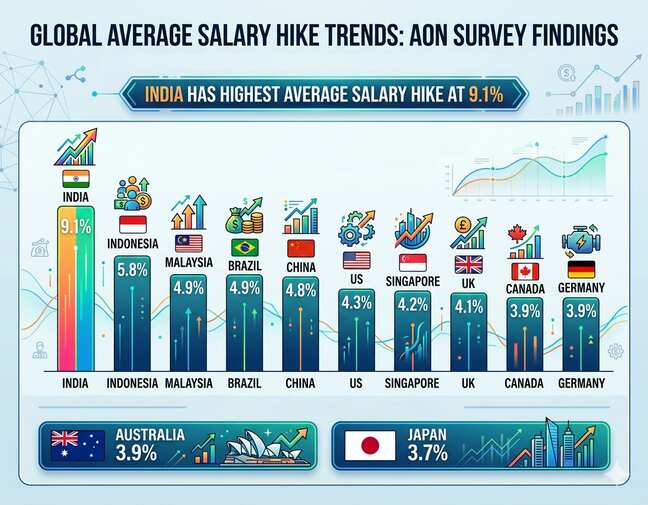 Which countries have the highest average salary hike as India tops?