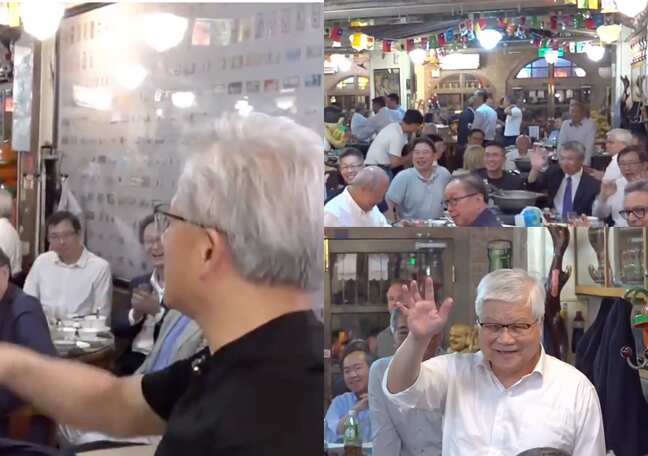 Huang hosts 'trillion-dollar' dinner, casually waves at billionaires during impromptu interview