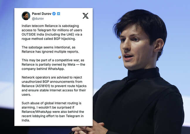 Reliance sabotaging access to Telegram for millions outside India via BGP hijacking: Telegram CEO