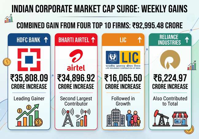 M-cap of 4 of India's 10 most valued firms rises by ₹93,000 crore
