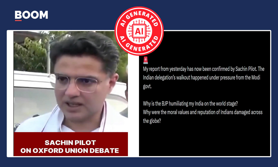Video of Sachin Pilot blaming govt for Oxford Union debate is fake