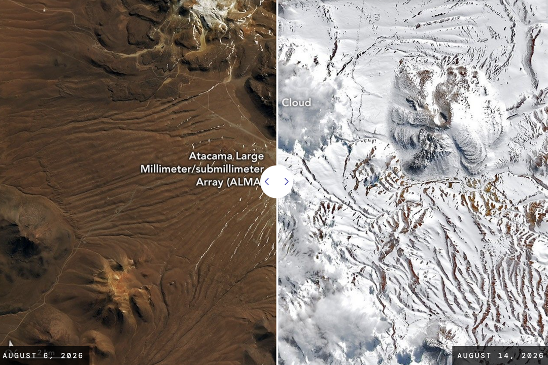 Satellite image shows rare snowfall turning Atacama desert white