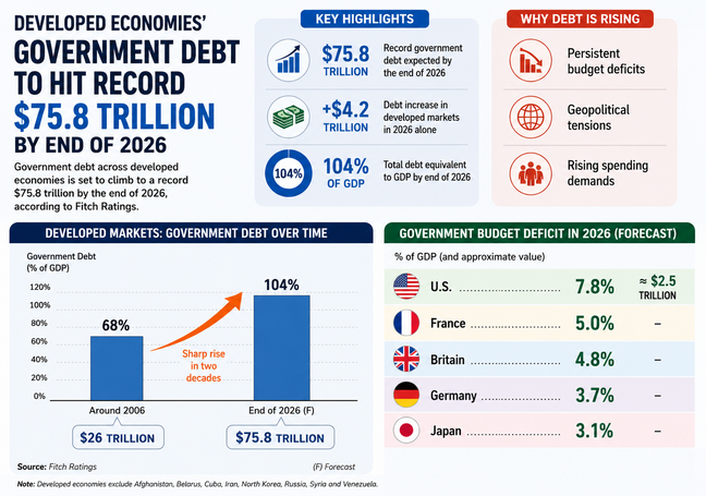 Govt debt in developed economies to hit record $75.8 trillion in 2026: Fitch