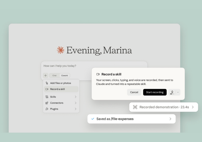 Claude to allow users to teach it skills with screen recordings