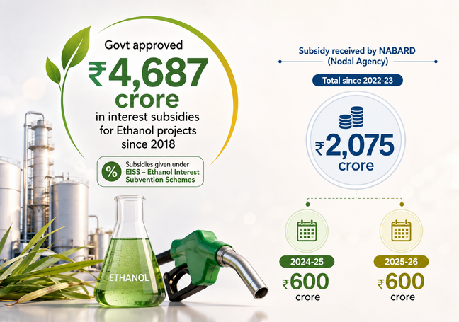 Govt approved ₹4,687 crore in interest subsidies for ethanol projects since 2018